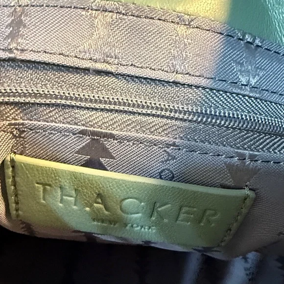 Thacker sea foam green leather Quilted Handbag purse 10” x 8” - Picture 9 of 14